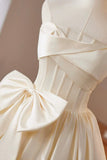 Champagne Satin Short Prom Dress, Lovely A-Line Strapless Party Dress with Corset HZ0429