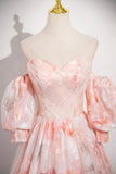 Pink Floral Print Long Prom Dress, Beautiful A-Line Evening Party Dress HZ0429