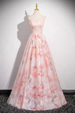 Pink Floral Print Long Prom Dress, Beautiful A-Line Evening Party Dress HZ0429