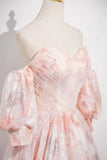 Pink Floral Print Long Prom Dress, Beautiful A-Line Evening Party Dress HZ0429