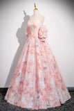Pink Floral Print Long Prom Dress, Beautiful A-Line Evening Party Dress HZ0429