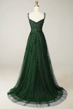 Green Tulle and Lace Long Prom Dress, Lovely Spaghetti Strap Evening Dress HZ0429