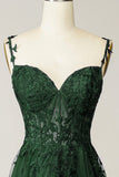 Green Tulle and Lace Long Prom Dress, Lovely Spaghetti Strap Evening Dress HZ0429