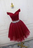 Black Off the Shoulder Short Prom Dress, A-Line Homecoming Dress HZ0429