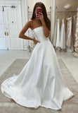 White Strapless Satin Long Prom Dresses, Simple Evening Dresses HZ0429