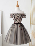 Cute Tulle Short Prom Dress with Flowers, Black Tulle Party Dress HZ0429