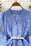 Lovely A-Line Long Sleeve Blue/Apricot Dresses Fashion Dresses HZ0429