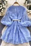 Lovely A-Line Long Sleeve Blue/Apricot Dresses Fashion Dresses HZ0429