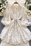 Lovely A-Line Long Sleeve Blue/Apricot Dresses Fashion Dresses HZ0429