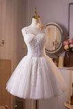 White Tulle Lace Short Prom Dress with Corset, A-Line Sweetheart Neck Party Dress HZ0429