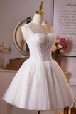 White Tulle Lace Short Prom Dress with Corset, A-Line Sweetheart Neck Party Dress HZ0429