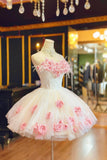 Beautiful Rose Tulle Short Prom Dress, A-Line Sweetheart Neck Party Dress with Bow HZ0429