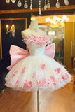 Beautiful Rose Tulle Short Prom Dress, A-Line Sweetheart Neck Party Dress with Bow HZ0429