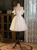 Light Champagne Spaghetti Strap Tulle Party Dress, Beautiful A-Line Evening Prom Dress HZ0429
