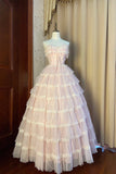 Pink Strapless Layers Tulle Long Party Dress, Glam Prom Dress Formal Gown HZ0429