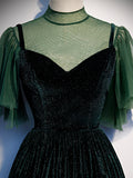 Green Velvet Long Prom Dress, Elegant A-Line Green Evening Dress HZ0429