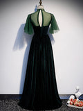 Green Velvet Long Prom Dress, Elegant A-Line Green Evening Dress HZ0429