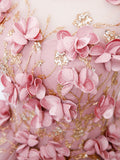 Pink Tulle Long Prom Dress with Flowers, Beautiful A-Line Sweet 16 Dress HZ0429