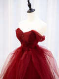 Burgundy Sweetheart Tulle Long Prom Dress with Beaded, Burgundy Party Dress HZ0429