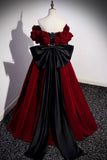 Burgundy Velvet Long Prom Dress, Off the Shoulder A-Line Evening Dress HZ0429