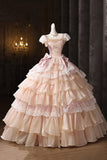 Retro Pink Cascading Ruffles Lace Flower Long Prom Formal Dresses HZ0429