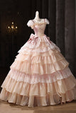 Retro Pink Cascading Ruffles Lace Flower Long Prom Formal Dresses HZ0429