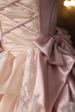 Retro Pink Cascading Ruffles Lace Flower Long Prom Formal Dresses HZ0429