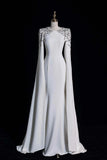 White Scoop Neckline Beading Long Prom Dress, Elegant Long Sleeve Party Dress HZ0429