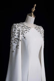 White Scoop Neckline Beading Long Prom Dress, Elegant Long Sleeve Party Dress HZ0429