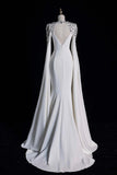 White Scoop Neckline Beading Long Prom Dress, Elegant Long Sleeve Party Dress HZ0429