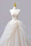 Ivory Tulle Lace Long Prom Gown, A-Line Strapless Formal Evening Gown HZ0429
