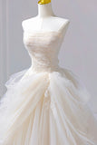 Ivory Tulle Lace Long Prom Gown, A-Line Strapless Formal Evening Gown HZ0429