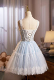 Blue Tulle Lace Short Prom Dress, Lovely A-Line Homecoming Party Dress HZ0429