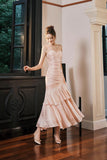 Blush Pink Satin Spaghetti Strap Evening Dress Ruffled Mermaid Formal Gown HZ0429