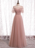 Pink Tulle Long Prom Dresses, A-Line Evening Party Dresses HZ0429