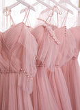 Pink Tulle Long Prom Dresses, A-Line Evening Dresses HZ0429