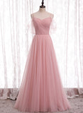 Pink Tulle Long Prom Dresses, A-Line Evening Dresses HZ0429