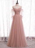 Pink Tulle Long Prom Dresses, A-Line Evening Party Dresses HZ0429