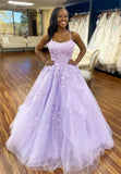 Purple Lace Long A-Line Prom Dresses, Purple Graduation Dresses HZ0429