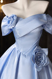 Blue Satin Knee Length Prom Dress, Cute A-Line Evening Party Dress HZ0429