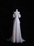 Beautiful Sequins Strapless Pearls Prom Dress, Pink A-Line Party Dress HZ0429