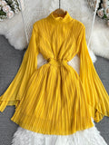 High Neck Chiffon Long Sleeve Fashion Dress HZ0429