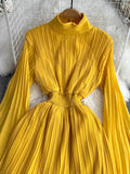 High Neck Chiffon Long Sleeve Fashion Dress HZ0429