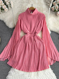 High Neck Chiffon Long Sleeve Fashion Dress HZ0429