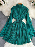 High Neck Chiffon Long Sleeve Fashion Dress HZ0429