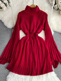 High Neck Chiffon Long Sleeve Fashion Dress HZ0429