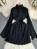 High Neck Chiffon Long Sleeve Fashion Dress HZ0429