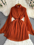 High Neck Chiffon Long Sleeve Fashion Dress HZ0429