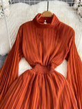 High Neck Chiffon Long Sleeve Fashion Dress HZ0429