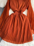 High Neck Chiffon Long Sleeve Fashion Dress HZ0429